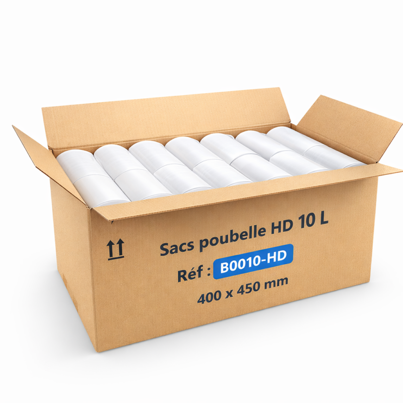 Sac poubelle Haute Densité 10L blanc – 400x450 mm – carton 1000